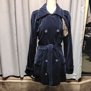 Newport News Dark Blue Trench Coat with Leopard Accent